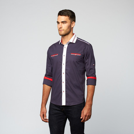 Plaid Detail Button Up // Navy (S)