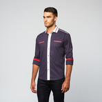 Plaid Detail Button Up // Navy (S)