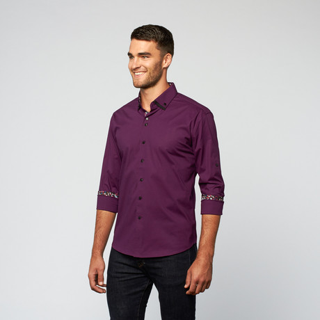 Solid Square Button Up // Purple + Black (S)