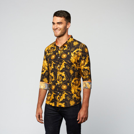 Baroque Button Up // Black + Yellow (S)