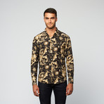 Baroque Button Up // Black + Khaki (M)