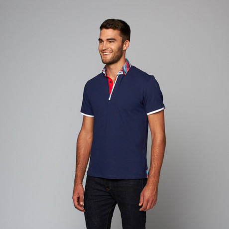 Plaid Collar Polo // Navy (S)