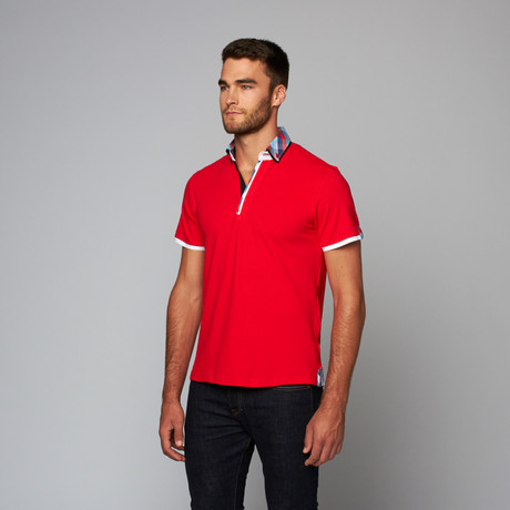 Plaid Collar Polo // Red (S)