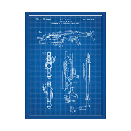 H&K XM8 Firearm With Grenade Launcher (Blue Grid // White Ink)