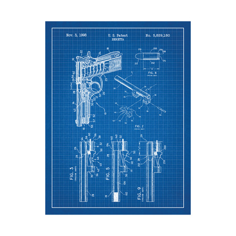 Beretta Handgun (Blue Grid // White Ink)