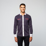 Plaid Detail Button Up // Navy (S)