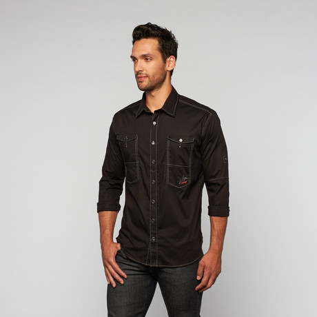 Myn Contrast Cuff Button Up // Black (S)