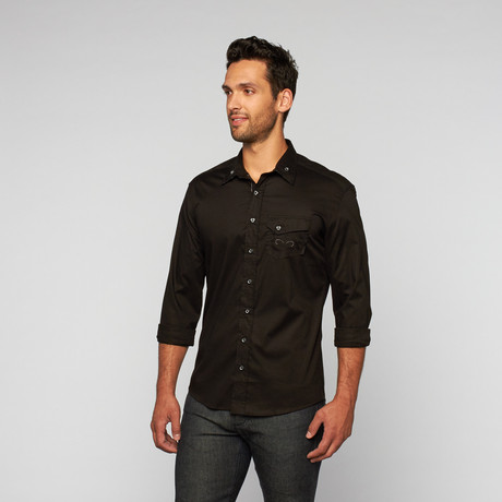 Myn Embroidered Pocket Button Up // Black (S)