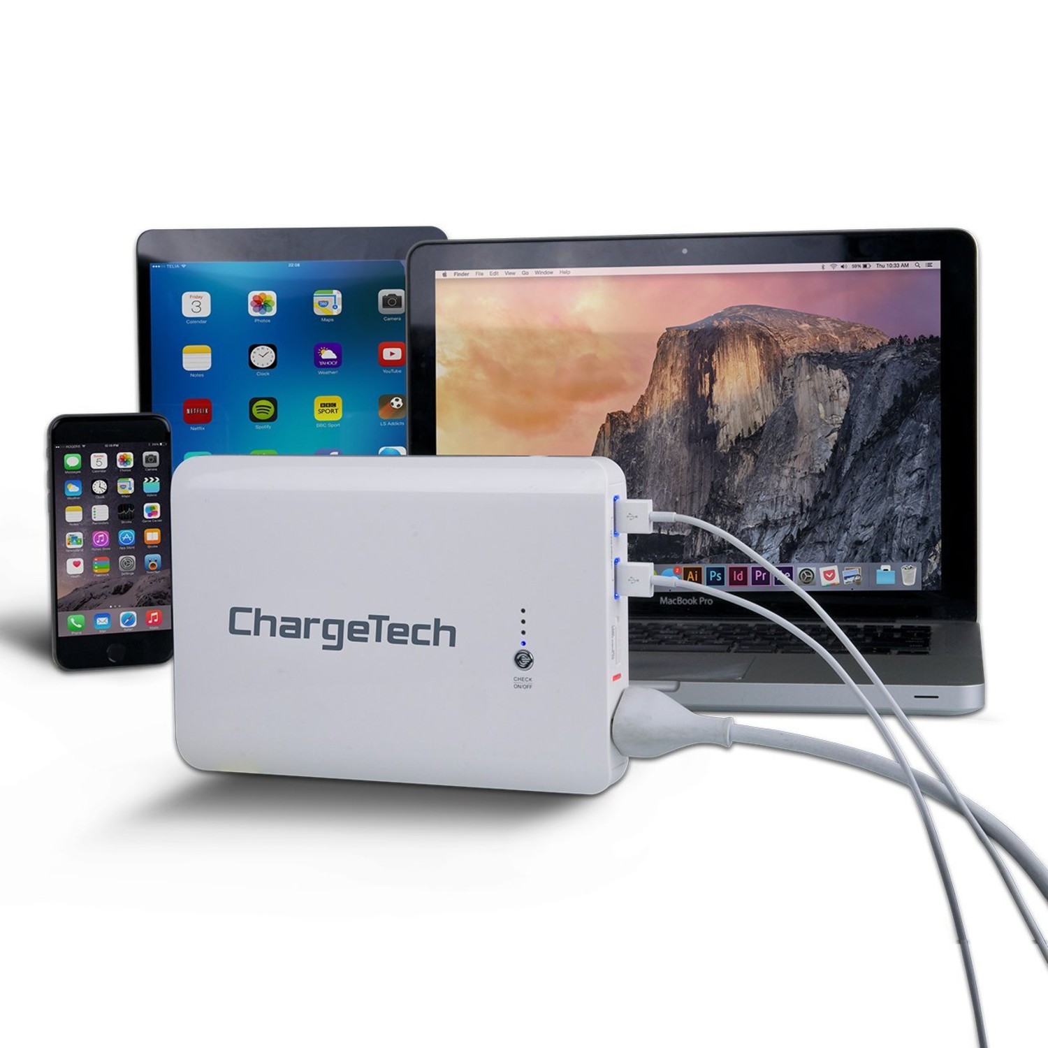 Large Portable Power Outlet // 18000mAh // White - ChargeTech - Touch
