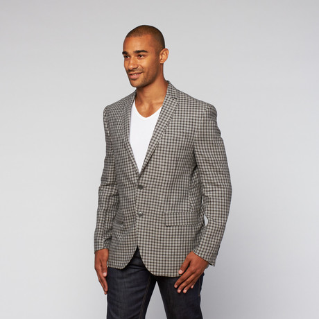 Daniel Hechter // Tailored Linen Plaid Jacket // Grey  (US: 38R)