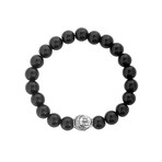 Stainless Steel Buddha Beaded Bracelet // Black Agate