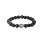 Stainless Steel Buddha Beaded Bracelet // Black Agate