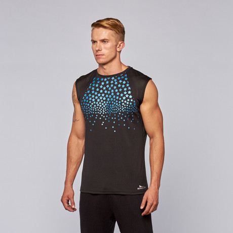 Stars Performance Tank // Black + Aqua (S)