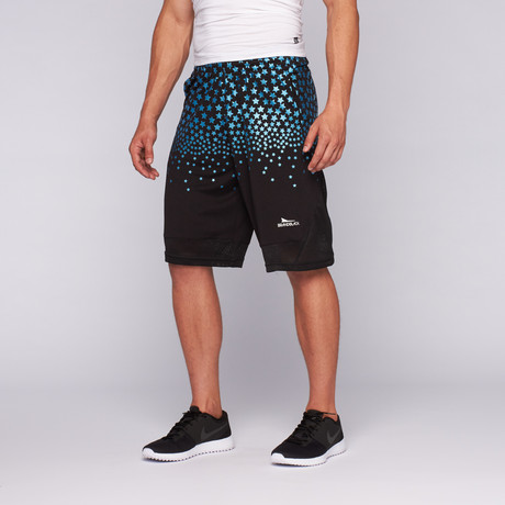 Stars Performance Short // Black + Aqua (S)