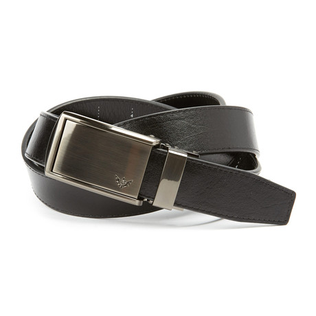 Full Grain Leather Belt // Onyx + Winged Gunmetal Buckle