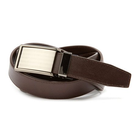 Full Grain Leather Belt // Espresso + Bar Stripe Buckle