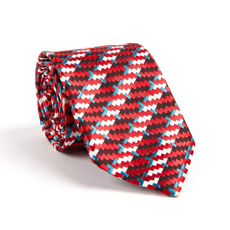 Pixel Classic Silk Tie // Red + Teal