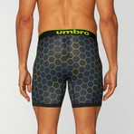 Hexagon Print Performance Boxer Brief // Black + Green (Small)