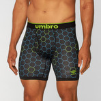 Hexagon Print Performance Boxer Brief // Black + Green (Small)