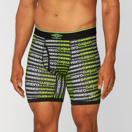 Umbro // Logo Stripe Print Performance Boxer Brief // Black + Green (S)