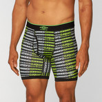 Umbro // Logo Stripe Print Performance Boxer Brief // Black + Green (S)