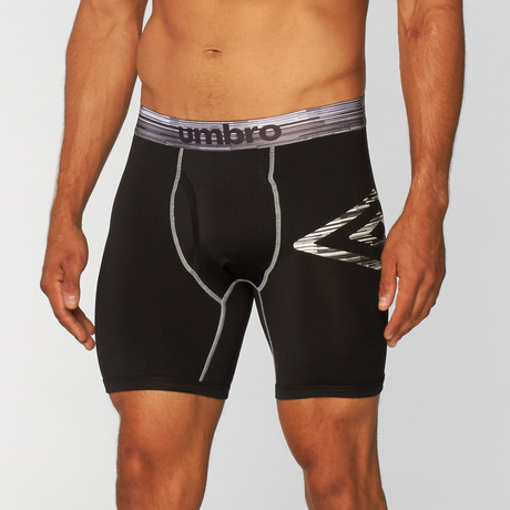 Umbro // Digi Logo Stripe Print Performance Boxer Brief // Black + Grey (S)