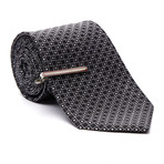 Tie + Tie Bar // Black Print + Orange