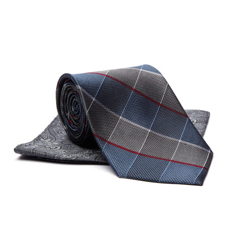 Tie + Pocket Square Combo // Grey + Blue