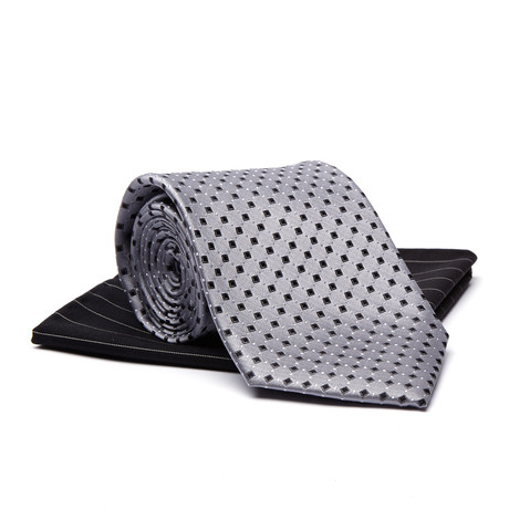 Tie + Pocket Square Combo // Grey + Black