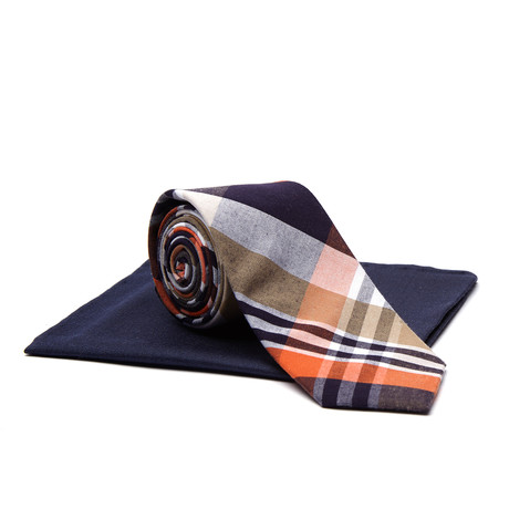 Tie + Pocket Square Combo // Orange + Navy