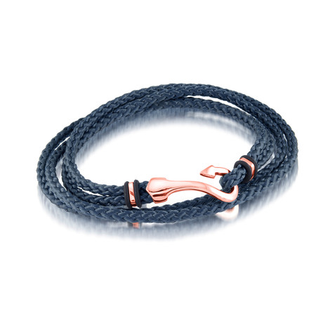 Rose Fish Hook Clasp + Navy Braid Bracelet