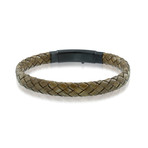Thick Leather Braided Bracelet + Stainless Steel Clasp (Beige)