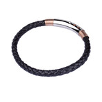 Black Braided Bracelet with Rose + Silver Clasp