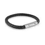 Black Leather Braided Bracelet with Stainless Steel Clasp (8.2 INCHES)