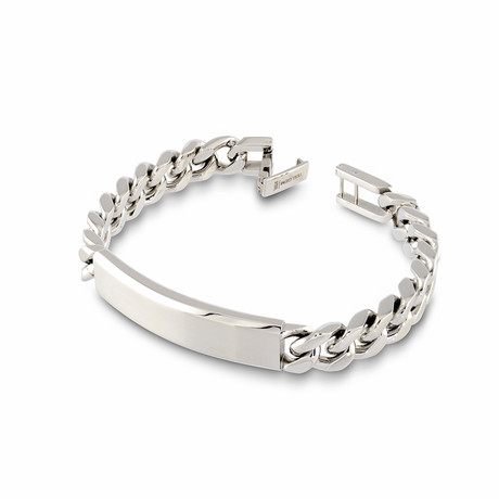 Stainless Steel Curb Link ID Plate Bracelet // Silver