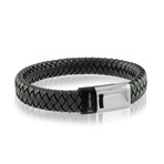 Thick Black Braided Bracelet with Stainless Steel Clasp