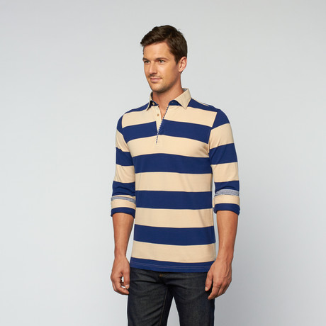 Rugby Long Sleeve Polo // Navy + Brown (XS)