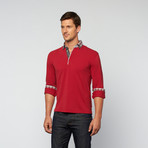 Maceoo // Long Sleeve Polo // Red + Grey (L)