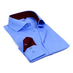 Levinas // Split Collar Trim Button Up // Royal Blue + Burgundy (3XL)