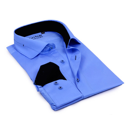 Split Collar Trim Button Up // Royal Blue + Black (S)