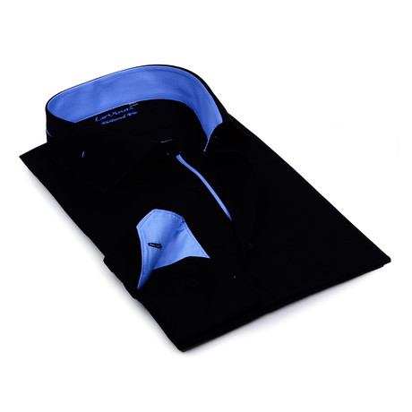 Split Collar Trim Shirt // Black + Blue (S)