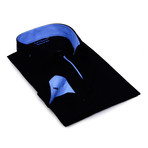 Split Collar Trim Shirt // Black + Blue (2XL)