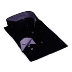 Split Collar Trim Button Up // Black + Grey (XL)