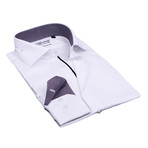 Split Collar Trim Button Up // White + Gray (3XL)