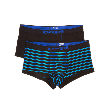 2-Pack Solid + Stripe Brazilian Trunks // Black + Blue (XS)