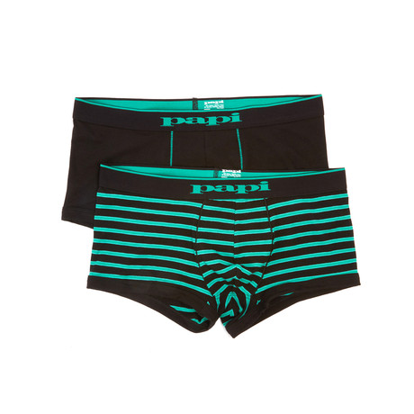 2-Pack Solid + Stripe Brazilian Trunks // Black + Green (XS)