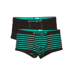 2-Pack Solid + Stripe Brazilian Trunks // Black + Green (S)