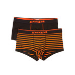 2-Pack Solid + Stripe Brazilian Trunks // Black + Orange (XL)