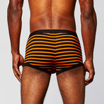 2-Pack Solid + Stripe Brazilian Trunks // Black + Orange (S)