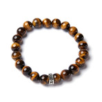 10mm Brown Tiger Eye + Logo Ring Bracelet